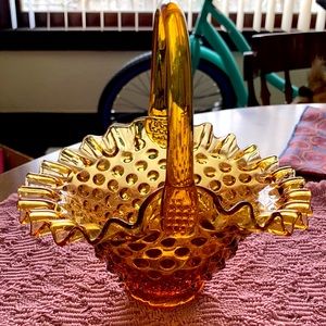 Vintage amber glass basket